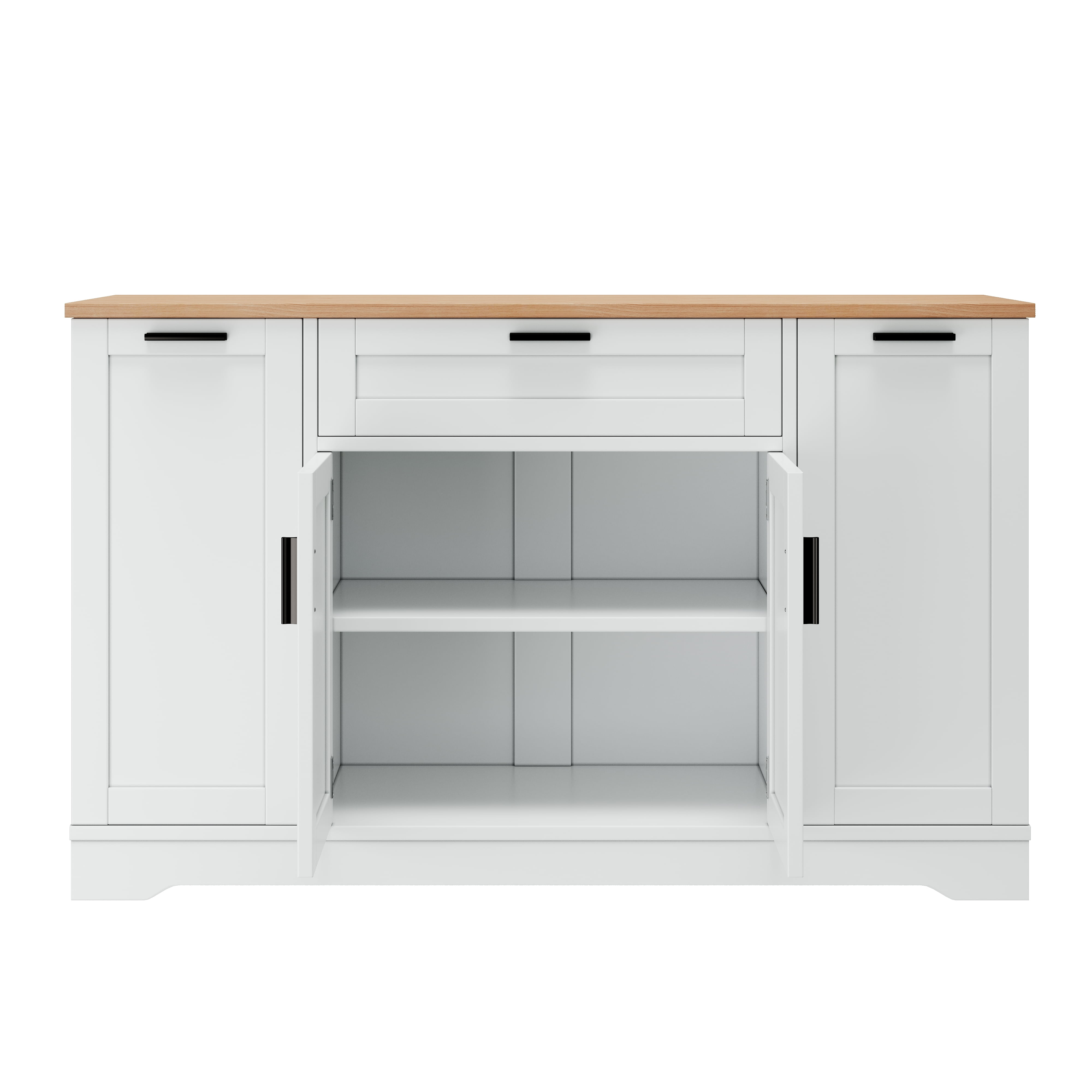 Euroco Multi-Functional Sideboard Buffet Cabinet with Storage,53.7" Extendable Dining Table with Adjustable Shelves,Drawers & 3-Tier Pull-Out Rack,Wooden Coffee Bar Cabinet for Kitchen Living Room
