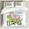 thumbnail image 1 of Llama Queen Size Duvet Cover Set, Cute Llama Pattern with Abstract Color Palette Cartoon Character Design Pink Animal, Decorative 3 Piece Bedding Set with 2 Pillow Shams, Multicolor, by Ambesonne, 1 of 3