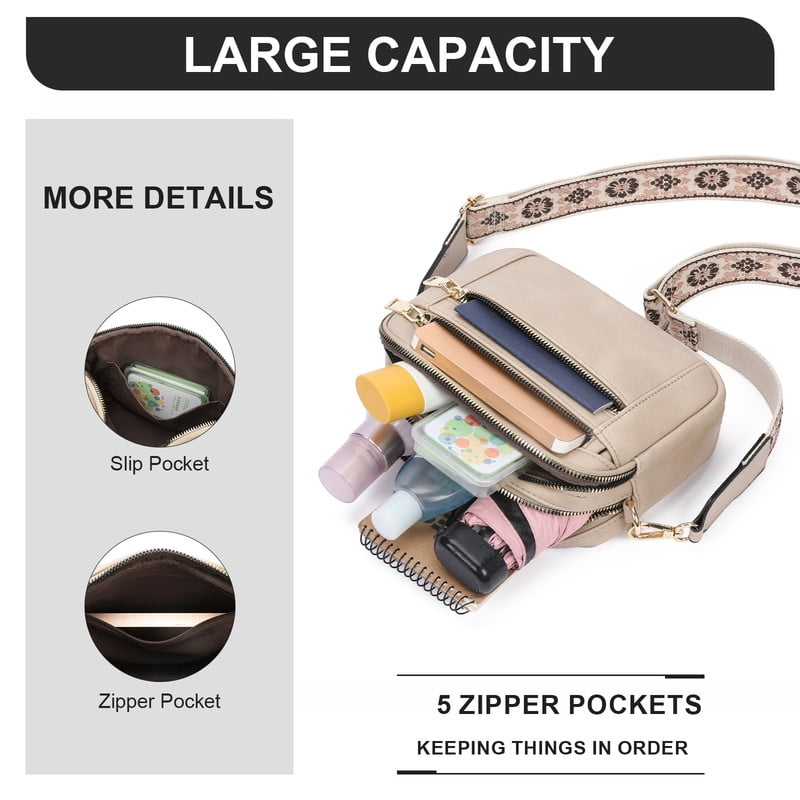 GAEKEAO Women’s Leather Crossbody Purse with Detachable Shoulder Strap and Multi Pockets