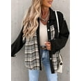thumbnail image 3 of Asyoly Women Winter Plaid Patchwork Denim Jacket Long Sleeve Button Down Jean Shacket Jacket Boyfriend Oversized Coats Casual Loose Outwear, 3 of 7