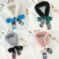 thumbnail image 3 of Women Winter Faux Rabbit Fur Collar Leopard Print Ribbon Tied Bow Scarf Warm, 3 of 6