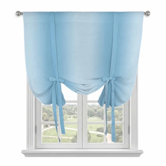 Blue Ombre Tie Up Curtains for Small Windows,Adjustable Rod Pocket Valance 45 Inch Short, Modern Abstract Art Farmhouse Gradient Window Treatment Balloon Roman Blind Shade, 34" x 45"