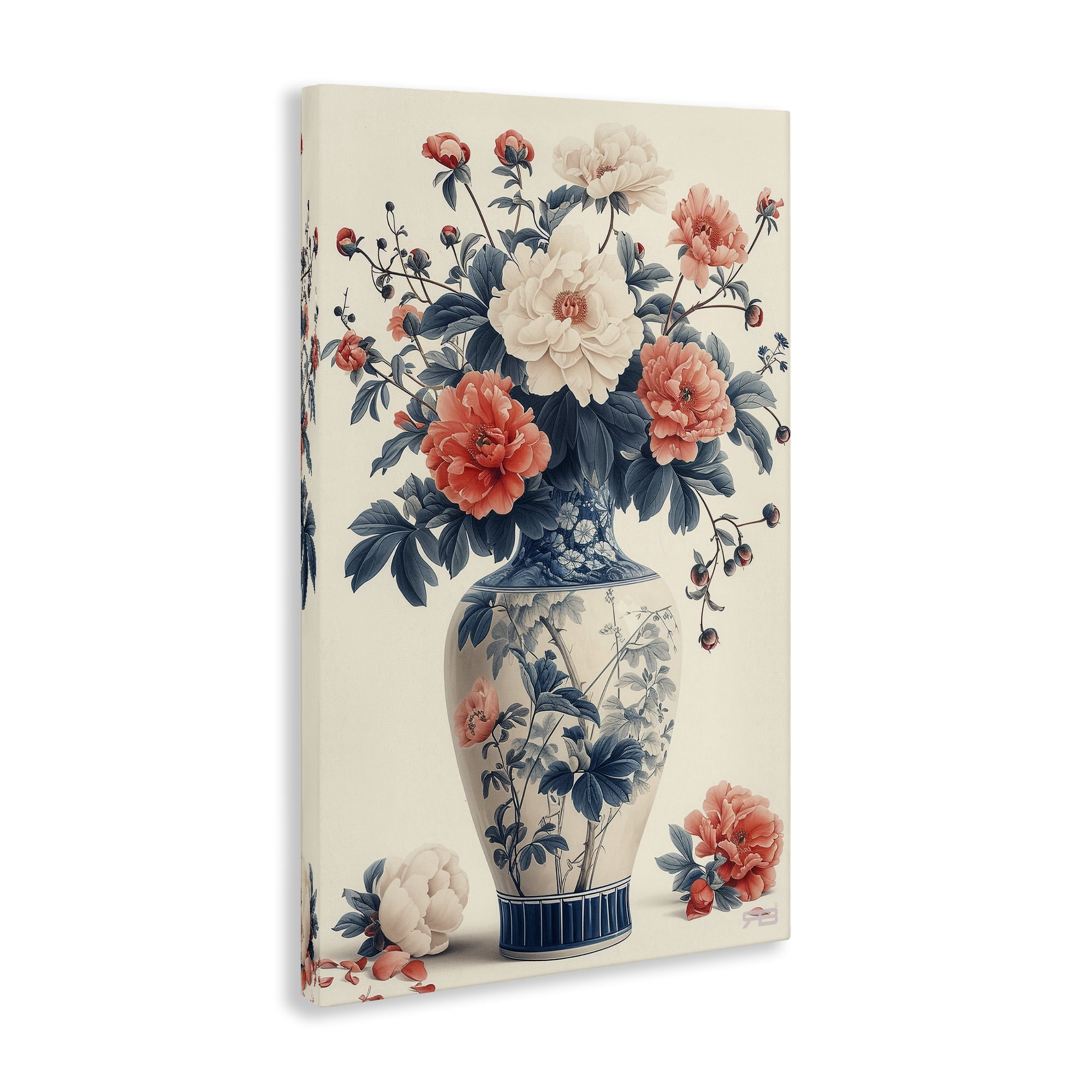 Stupell Industries Vintage Eastern Vase Botanical & Floral Painting Gallery Wrapped Canvas Art Print Wall Art, 24 x 36