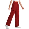 thumbnail image 4 of Girls Trousers New Children Girls Cargo Sweatpants Athletic Pants Elastic Waist Drawstring Sports Trousers with Multi Pockets Girls Cargo Jogger Pants Size 13 Years, 4 of 9