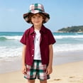 thumbnail image 3 of Letdown Toddler Boys 2 Piece Beach Outfit Short Sleeve Button Down Shirt and Short Sets Summer Hawaiian Vacation Wear with Hats Clothes, 3 of 9
