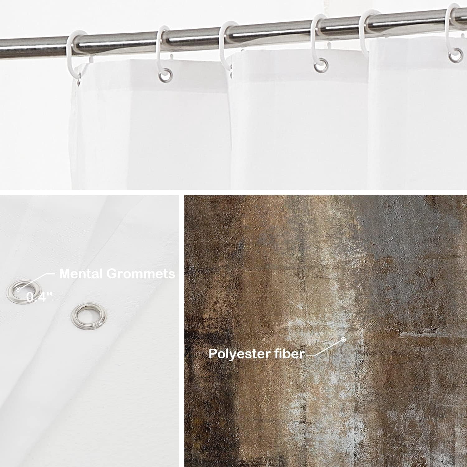 Brown Abstract Art Decor Shower Curtain, Grey Acrylic Bathroom Decor Polyester Fiber Plastic Rings Quick-Drying Waterproof for Bathtubs/Bathroom, 72x36 inches