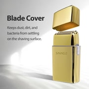 Savage Foil Shaver for Men, Professional Reciprocating Dual Blade Double Gold Foil Shaver, Hypoallergenic, Rechargeable 90 Minute Runtime, Plug and Play, Gold Metal Body, Kyoto Design, Rotary Motor