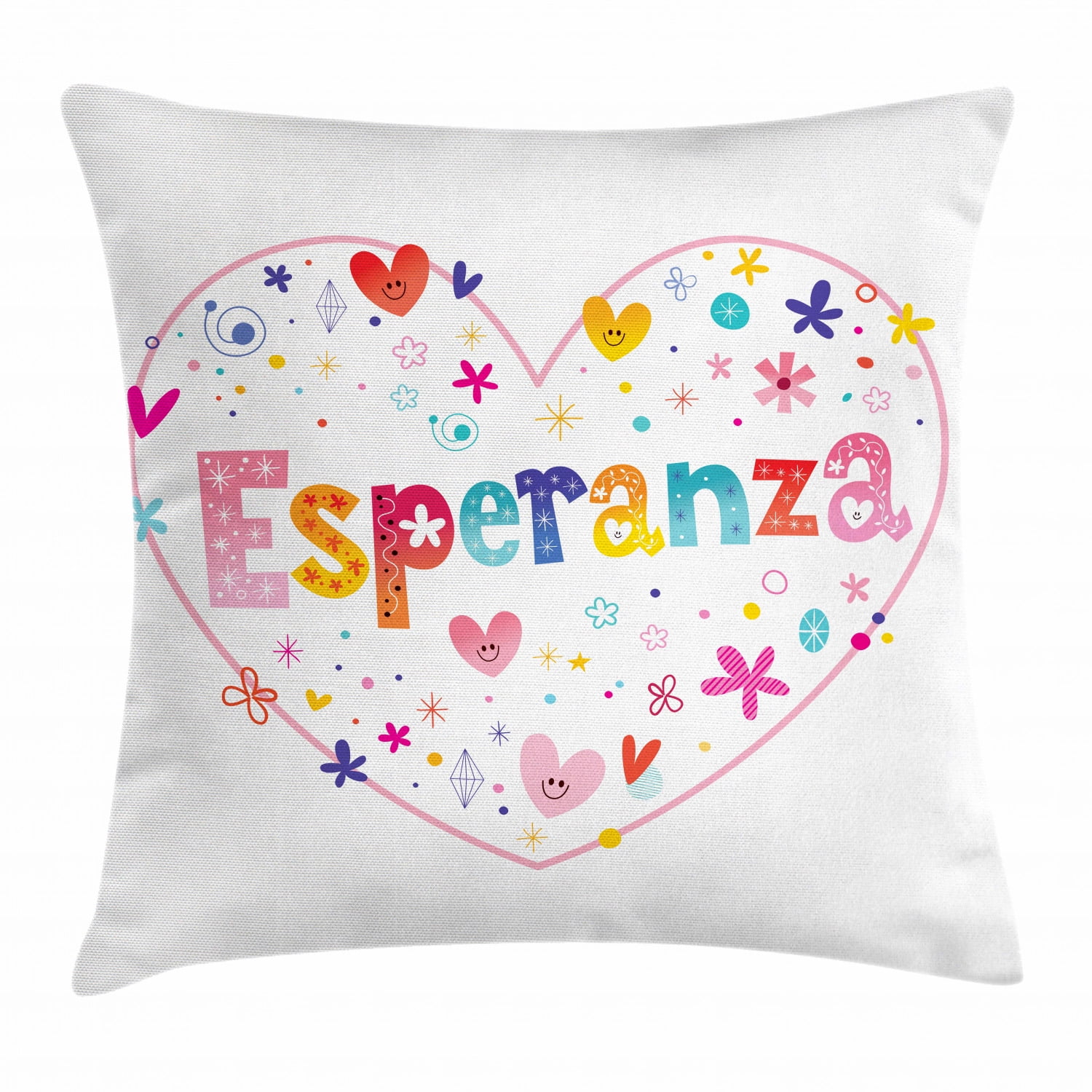 Spanish Throw Pillow Cushion Cover, Esperanza Girls Name in Floral
