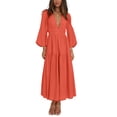 thumbnail image 1 of xiaxaixu Robe Longue Femme Couleur Unie Col en V Manches Longues Grande Balançoire Robe Boho Mode Printemps Automne Décontractée Ample Robe de Vacances, 1 of 6