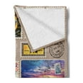 thumbnail image 2 of Vintage Soft Flannel Fleece Blanket, Traveler Tourist Creative Stamps Design Traveling the World Adventure Wanderlust, Cozy Plush for Indoor and Outdoor Use, 70" x 90", Brown Yellow, by Ambesonne, 2 of 5