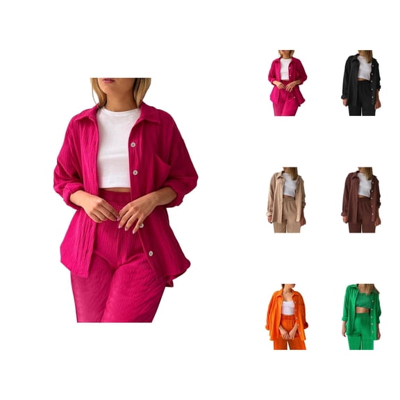 Womens 2 Piece Outfits Wide Leg Blouse Pockets Elastic Pants Sets Casual V Neck Shirt Trousers Fashion Streetwear Women'S Pants Casual