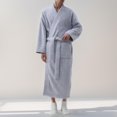 thumbnail image 2 of Mens Robe Thick Fleece Velvet Solid Color V Neck Bathrobe Mens Pjs Sets,Grey,2XL, 2 of 3