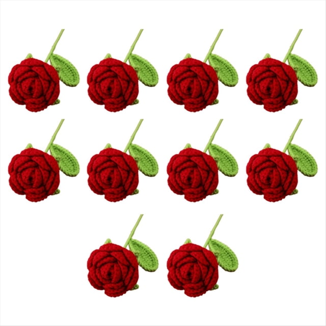 Flores Artificiales de Rosas Tejidas A Mano, Decoración de Ramo de Ganchillo Tejido, Decoración de Mesa, Regalo Navideño A