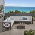 thumbnail image 2 of Elisha Outdoor 7 Seater Acacia Wood Sectional Sofa Set, Gray and White, 2 of 14