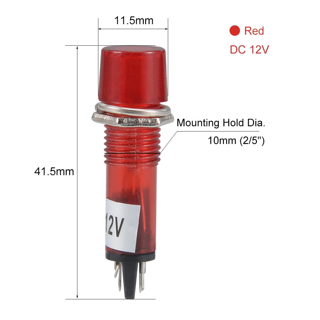 LED Bulbs XD10-3 Red uxcell Signal Indicator Dash Light DC 12V 10mm 2/5 Panel Mount 10Pcs