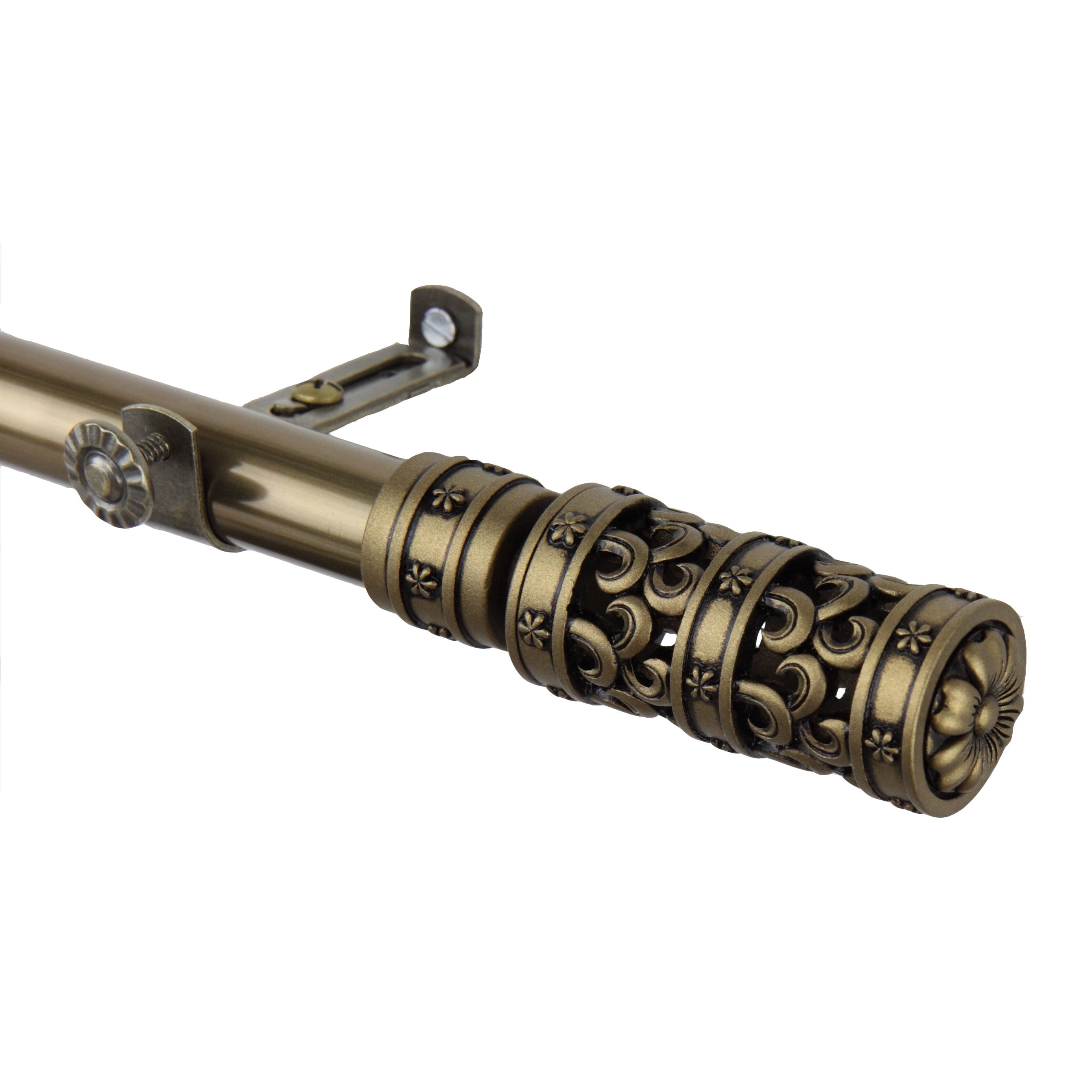 13/16" Dia Adjustable 48-84" Rocco Curtain Rod in Antique Brass