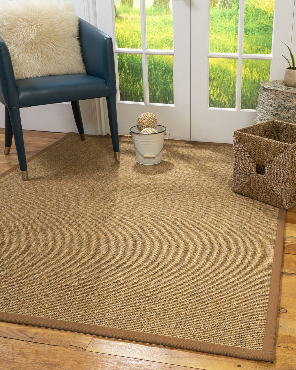 Natural Area Rugs Sorrento Custom Sisal Rug, 8', Round Sienna Border
