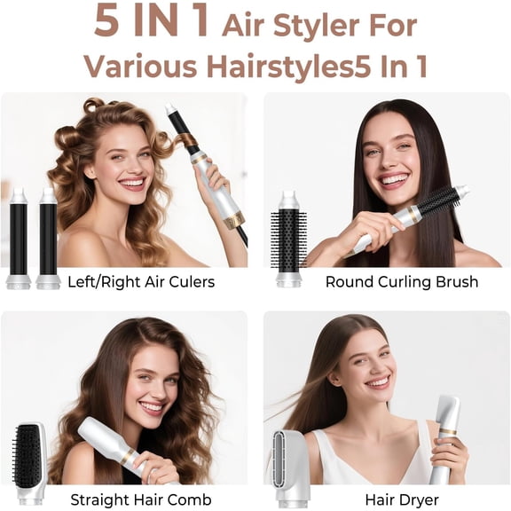 5 in 1 Hair Dryer Brush Set, Blow Dryer Brush with Air Style Wrap Hair Styler, Negative Ionic Magic Style Set, Detachable Air Curler for Volumizer,Straightener,Drying