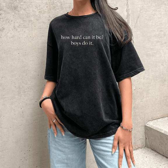 Vintage - Style Washed Graphic T - shirt,Tops Has Feminist Assertion Design,Round Neck Regular Fit T - shirts, Size S - 2XL