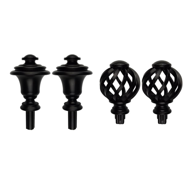4 piezas de remates para barras de cortina de 3/4 de pulgada de diámetro para extremos de postes de ventana. Accesorios. Negro y hueco