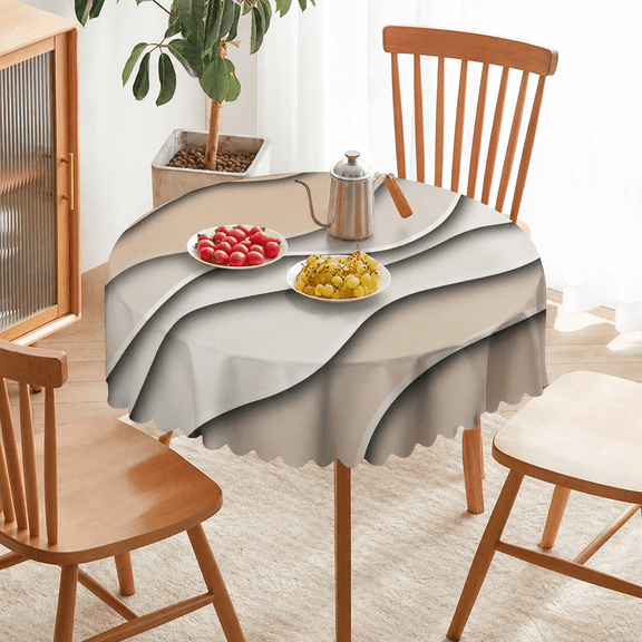 Odenmar 70 inch Round Tablecloth, Featuring Neutral Abstract Wave Pattern, Made from Polyester Fabric for Dining Kitchen Party Home Decor