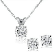 Pompeii 1/2Ct TW Diamond Solitaire Necklace Studs Set 14K White Gold Lab Grown
