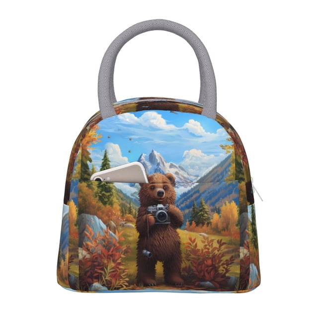 Disketp Snowy Mountain Photography Bear Bolsa Térmica para Almuerzo, Lonchera con Abertura Amplia y Gran Capacidad, Organizador Reutilizable para Mujeres, Hombres y Adultos