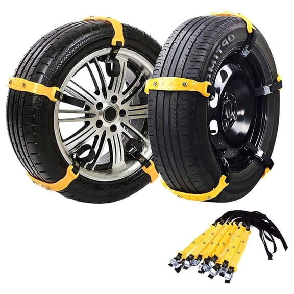 10PCS Anti Skid Snow Chains For Car Tires SUV Trucks Winter Emergency Traction Kit Adjustable TPU Heavy Duty Snow Tire Chains With Gloves & Storage Bag Yellow