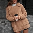 thumbnail image 5 of IROINNID Women's Short Shearing Coat Notch Lapel Solid Color Long Sleeve Warm Coat Jacket Winter Outerwear, Khaki, 5 of 7