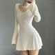 thumbnail image 2 of Vestido elegante de punto para mujer, vestidos ajustados básicos simples con cuello en V, dobladillo Irregular, primavera y otoño, 2 of 7