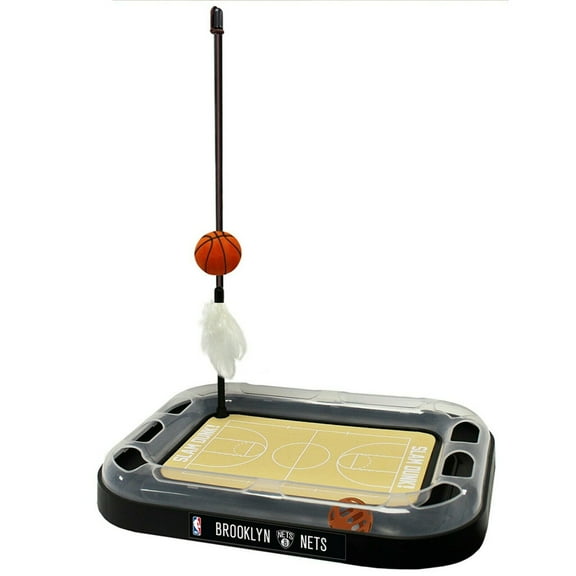 Pets First NBA Brooklyn Nets CAT Scratcher Toy with Catnip Plush & Feather Cat Toy 5-in-1 Kitty Toy