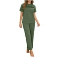 thumbnail image 4 of yillto Lounge Sets for Womens Crew Neck Short Sleeve Shirts Top and Wide Leg Loose Pants Sleepwear Causal 2 Piece, 4 of 7