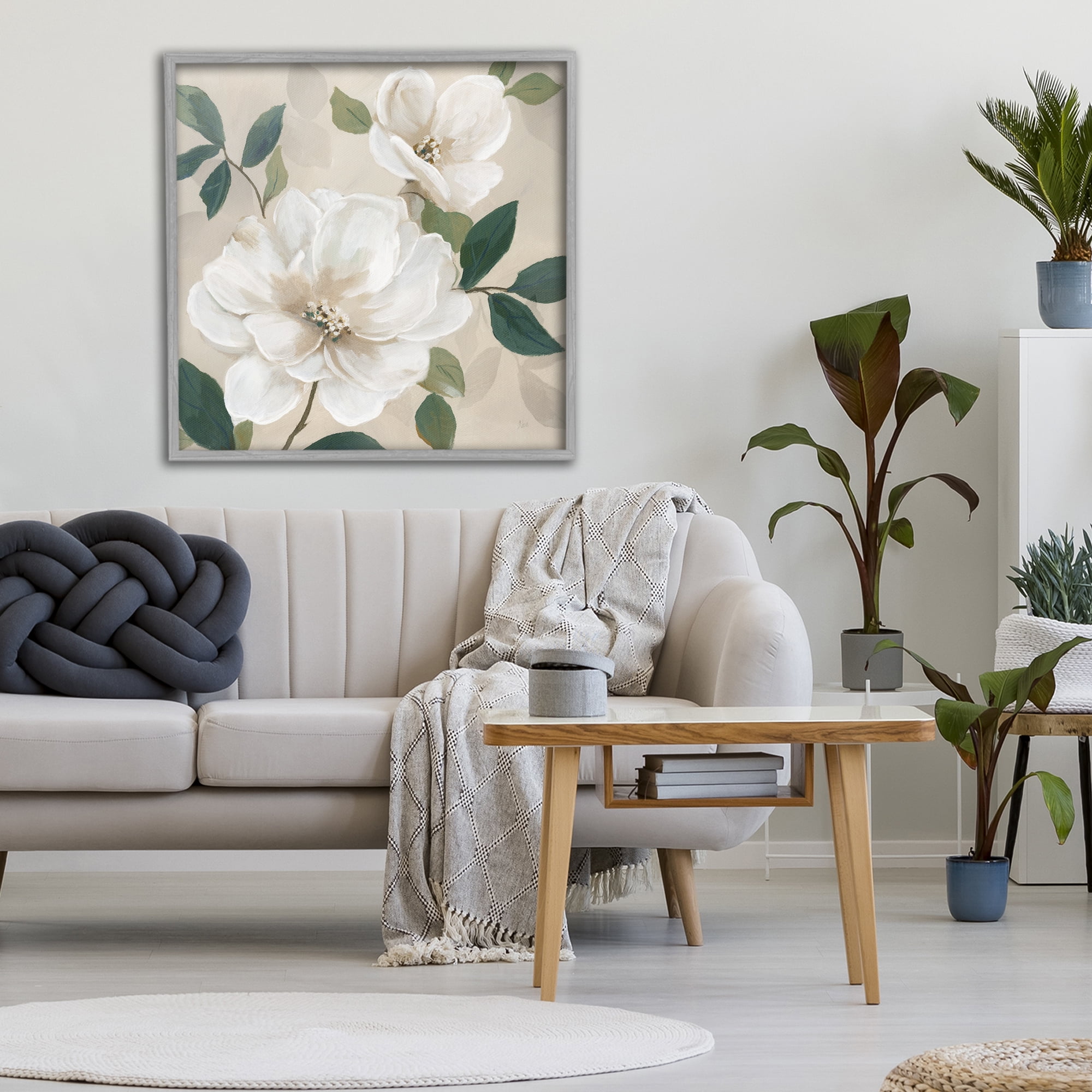 Stupell Industries Serene White Magnolia Study Gray Framed Giclee Art, design by Nan