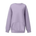 thumbnail image 3 of Womens Sweatshirts Long Sleeves Round Neck Solid Pockets Blouse Casual Hoodless Sweatshirts Purple M,Sweatshirts Jacket for Women, 3 of 4