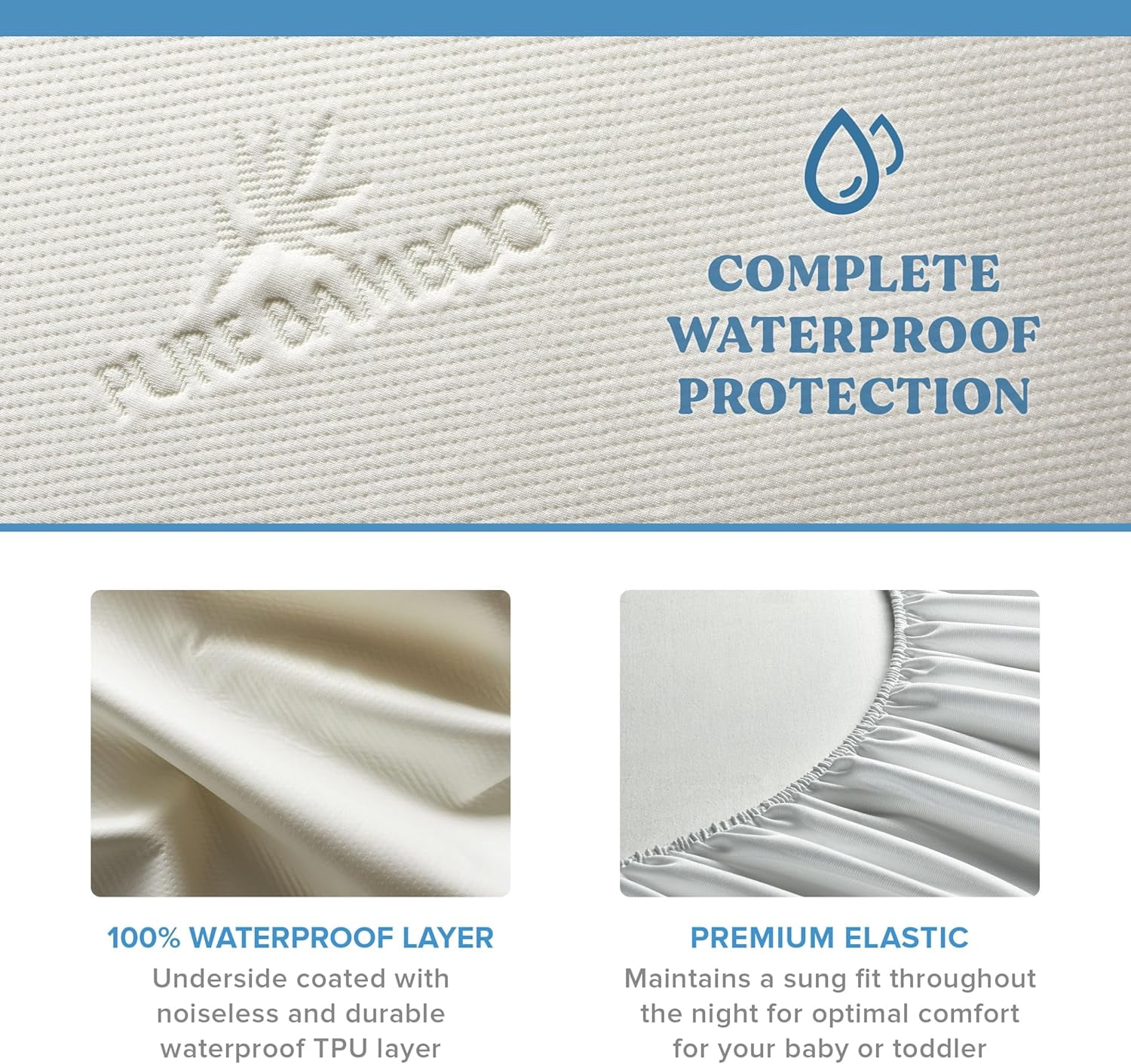 Bamboo Crib Mattress Protector, Waterproof - Breathable, Noiseless Mattress Cover Pad Protects Against Moisture & Stains - Fits 52x28x6 inch Mattress