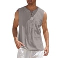 thumbnail image 1 of Men's Casual Loose Cotton Linen Shirts Colour Shirt Blouse Sleeveless Vest Beach Shirts Tops 2XL, 1 of 4