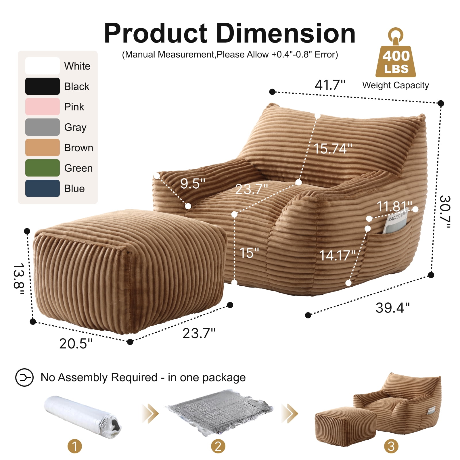 Bean Bag Chair for Adults, Oversized Comfy Beanbag Living Room Lazy Sofa for Bedroom & Dorm