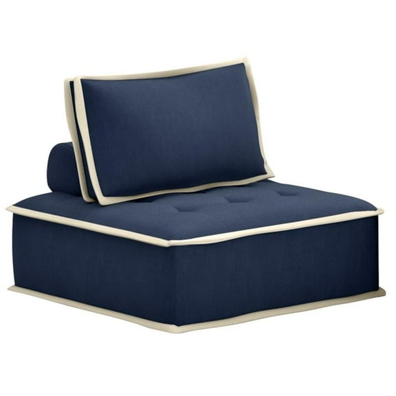 Pemberly Row Contemporary Fabric Armless Corner Accent Chair in Navy Blue/Cream