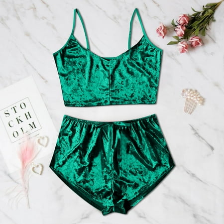 

RYDCOT Womens Pajama Sets Shorts Cami Top and Shorts Sleepwear Pajamas Set Matching Velvet Sleepwear Sets for Women on Clearance