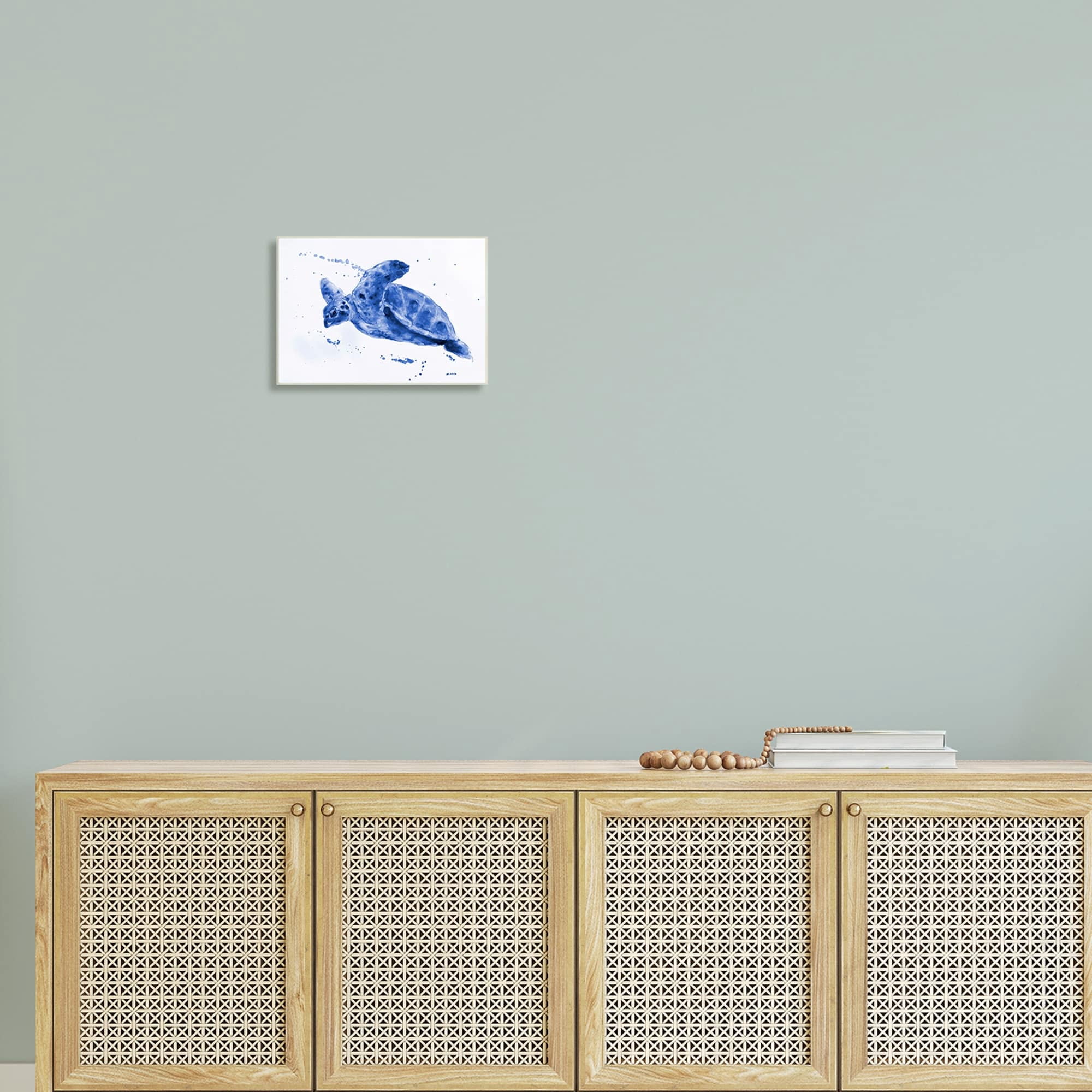 Stupell Industries Blue Sea Turtle Splashing Water Bubbles Design Wood Wall Art, 15 x 10, Design by Patti Mann