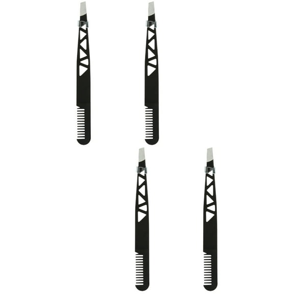 Masteelf 4 Pcs  Dual-Use Eyebrow Tweezer Eyebrow Trimmer Eyebrow Shaping Tool Makeup Accessories Black
