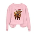 thumbnail image 5 of SYMOID Womens Pink Highland Cow Holiday Sweatshirt - Oversized Loose Fit Long Sleeve 100% Polyester Machine Washable Santa Hat Christmas Graphic,Size XL, 5 of 6