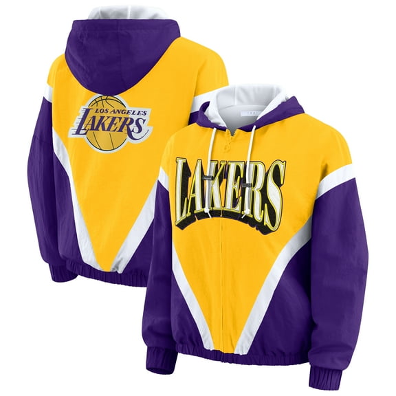 Women's WEAR by Erin Andrews Gold/Purple Los Angeles Lakers Colorblock Full-Zip Hoodie Windbreaker Jacket