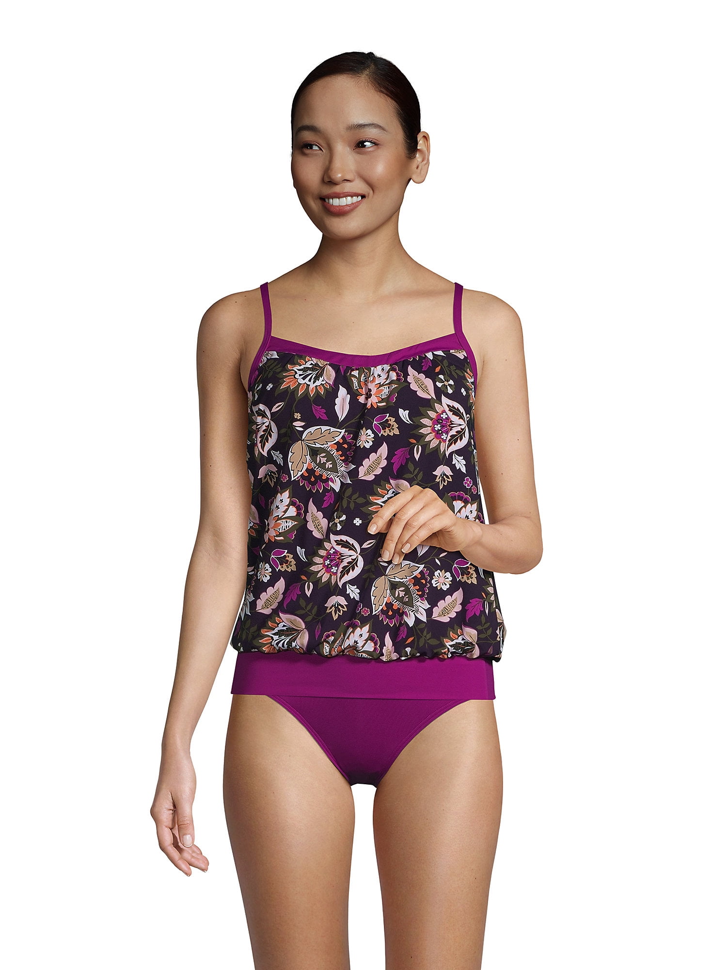 Lands' End Women's Long Chlorine Resistant Blouson Tummy Hiding Tankini  Swimsuit Top Adjustable Straps - Walmart.com