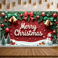 thumbnail image 4 of Red Background Christmas Banner Pine Garland Gold Bells Snowman Design Holiday Decoration for Christmas Party Indoor Decoration Winter Celebration, 4 of 9