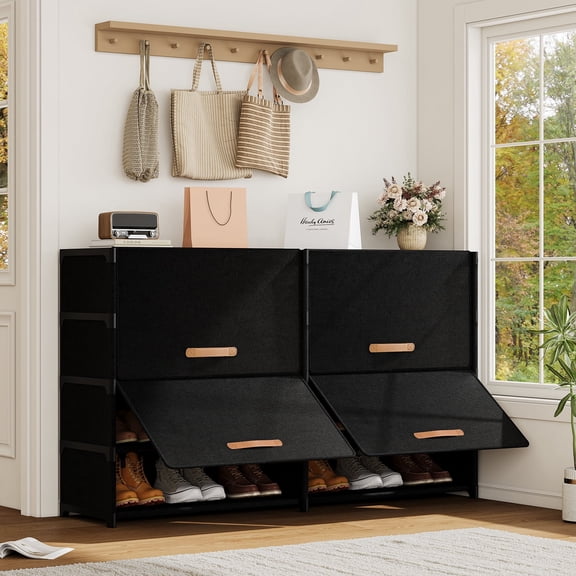 BGTREND 5 Tier Double Shoe Rack with Covers Shoe Storage Organizer Holds 30 Pairs for Closet Entryway Hallway, Black