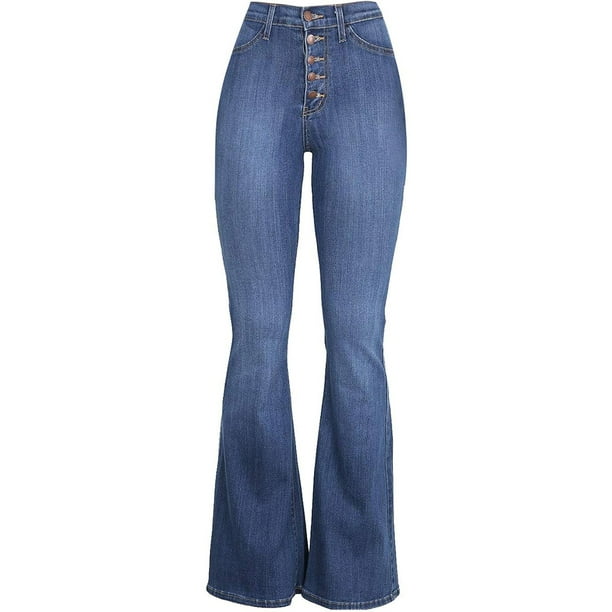 Pantalones vaqueros de mujer, de cintura alta, con pierna ancha, acampanados, elásticos, estilo boyfriend, estilo bootcut, holgados, informales (XL)