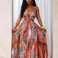 thumbnail image 2 of Multicolor Abstract Print Hollow-Out Tie-Up Maxi Dress For Evening And Party Wear, 2 of 8