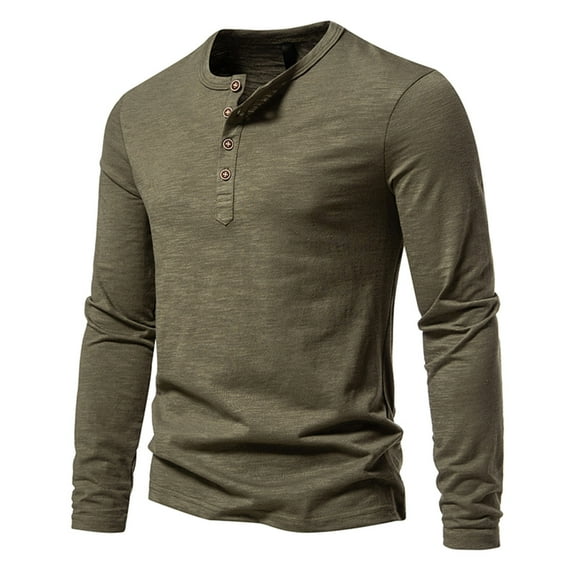 gbyLJF Men's Half-button Top Half-open Solid Color Long Sleeve Pullover Lightweight Breathable Five-button Round Neck T-shirt