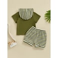 thumbnail image 5 of FEORJGP Toddler Boys Summer Outfit 0-3Y Infant Baby Short Sleeve T-shirt Hoodies Sweatshirt Pocket Hooded Tops and Drawstring Striped Shorts Sets Newborn Loose Casual Daily Clothes, 5 of 9